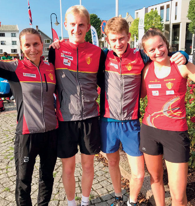 FAMILIELAG: Under sprint-NM løp kvartetten inn til 8. plass i stafetten. Mor Hanne, Mats Eidsmo, Håvard Sandstad Eidsmo og Mari Eidsmo.